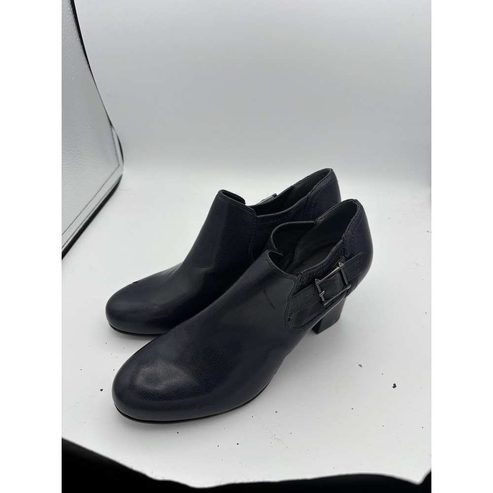 Franco Sarto Boots Womens Size 7.5 Blue Faux Leather Ankle Booties Buckle‎ Heel